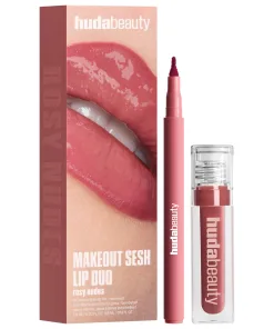 HUDA BEAUTY  Make Out Sesh Lip Stain and Lip Gloss Duos PEACHY NUDES