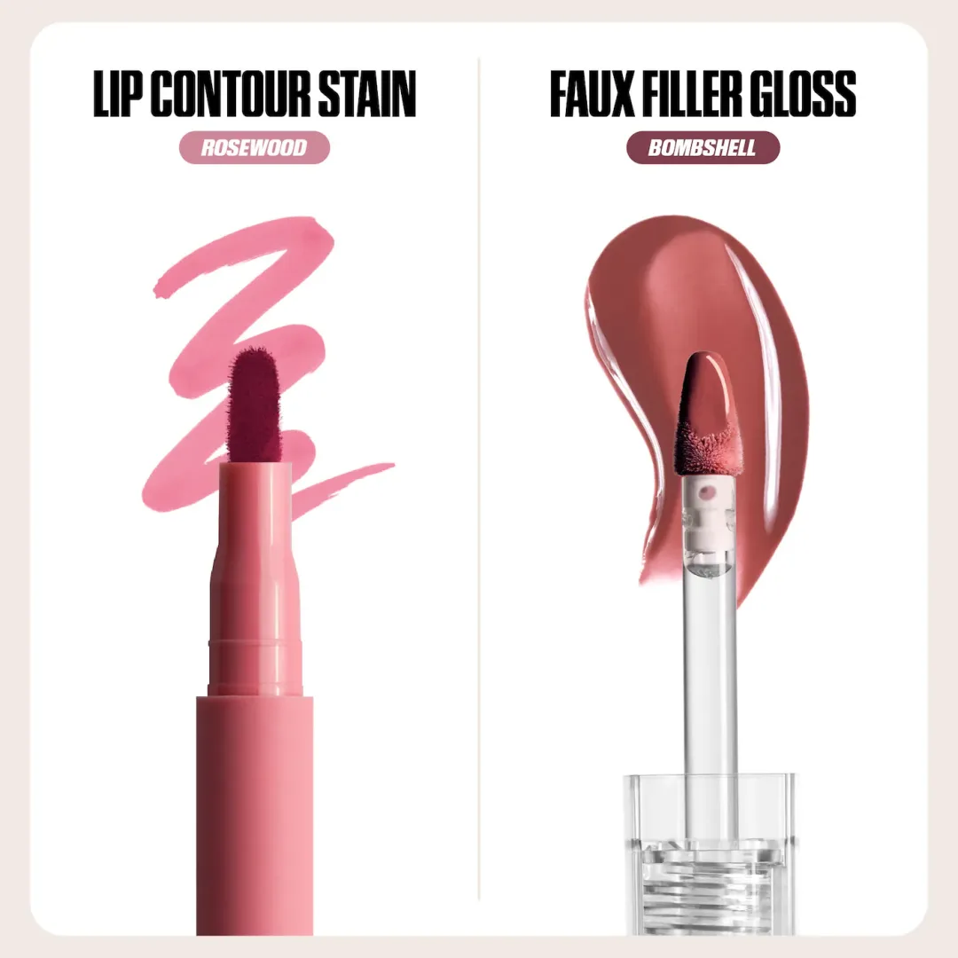 HUDA BEAUTY  Make Out Sesh Lip Stain and Lip Gloss Duos PEACHY NUDES