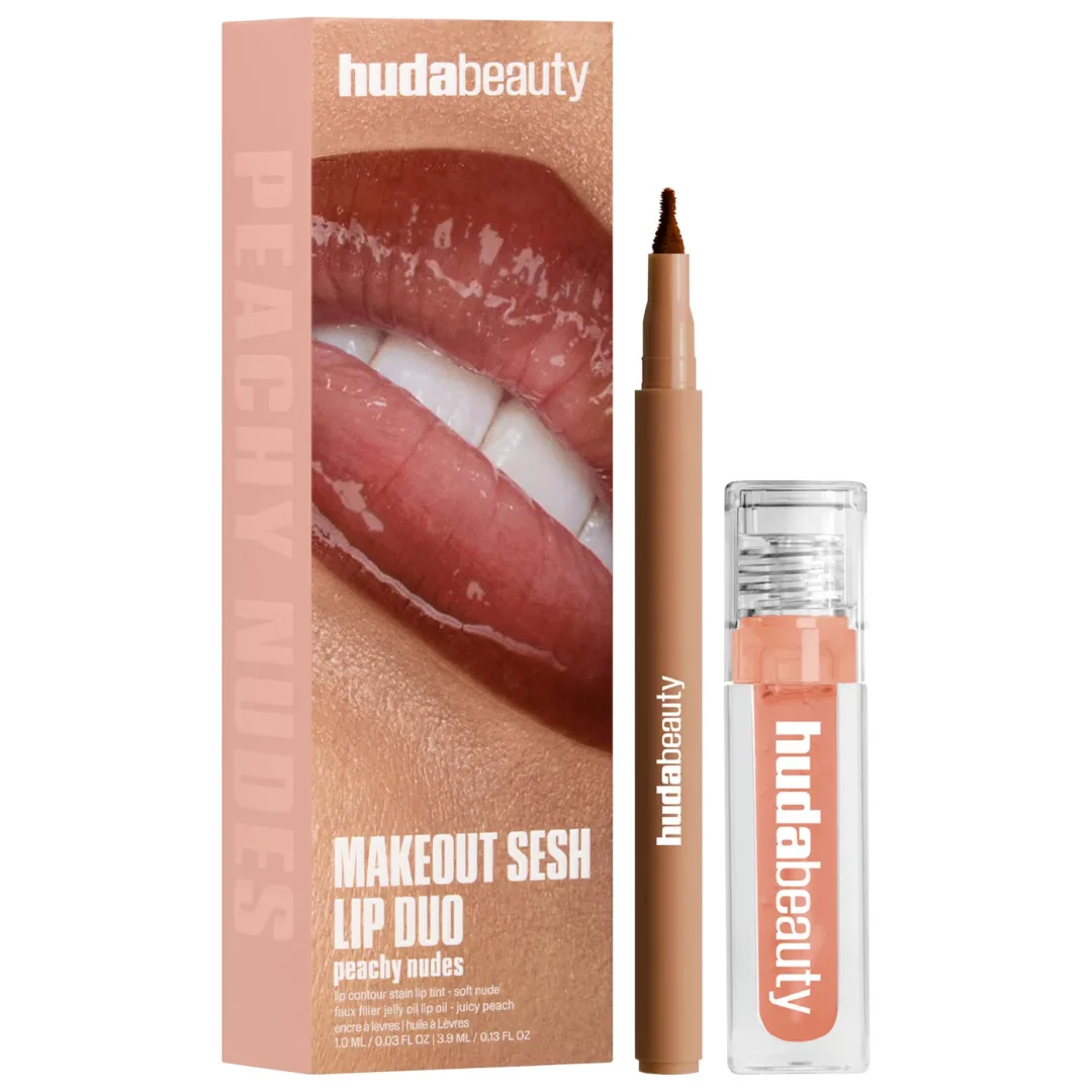 HUDA BEAUTY  Make Out Sesh Lip Stain and Lip Gloss Duos ROSY NUDES