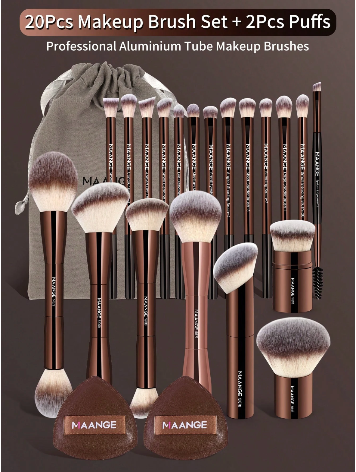 MAANGE set de brochas de 23 pzas para rostro y ojos